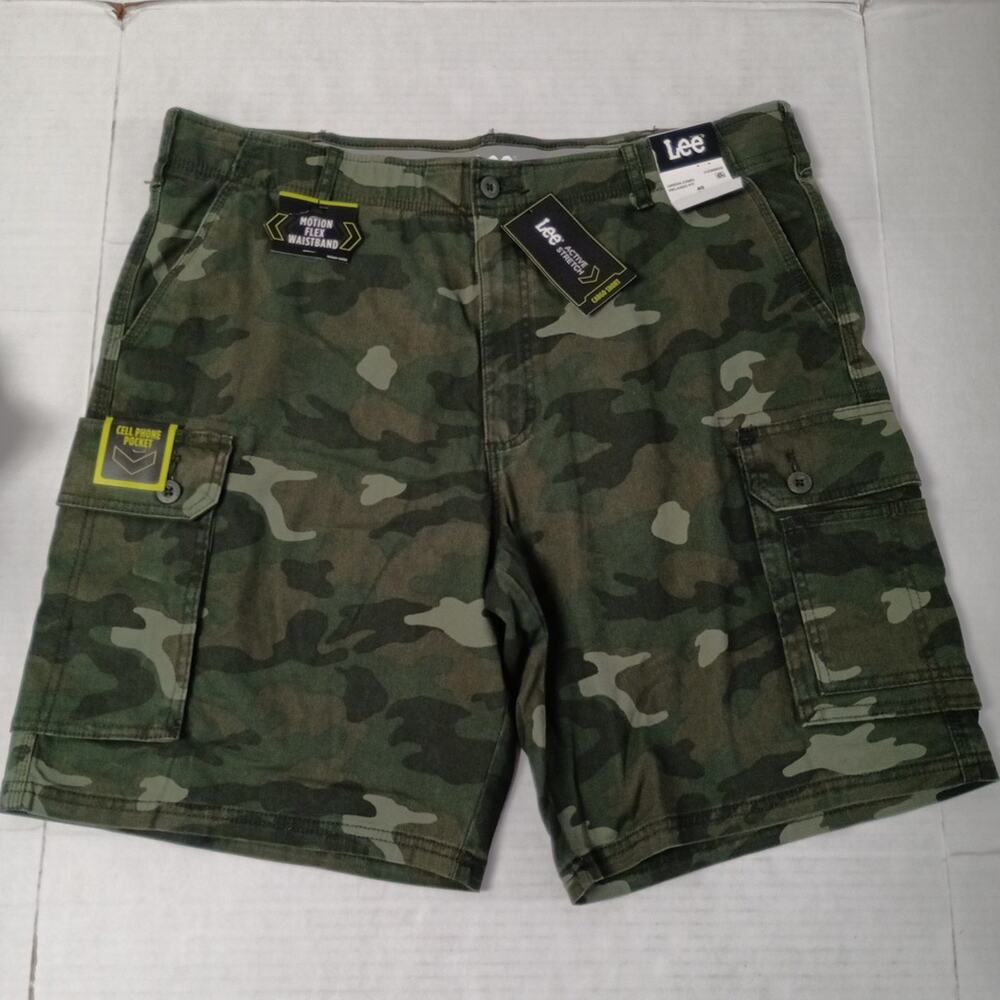 Lee Men's 40 Active Cargo Shorts Green Camo Motion‎ Flex